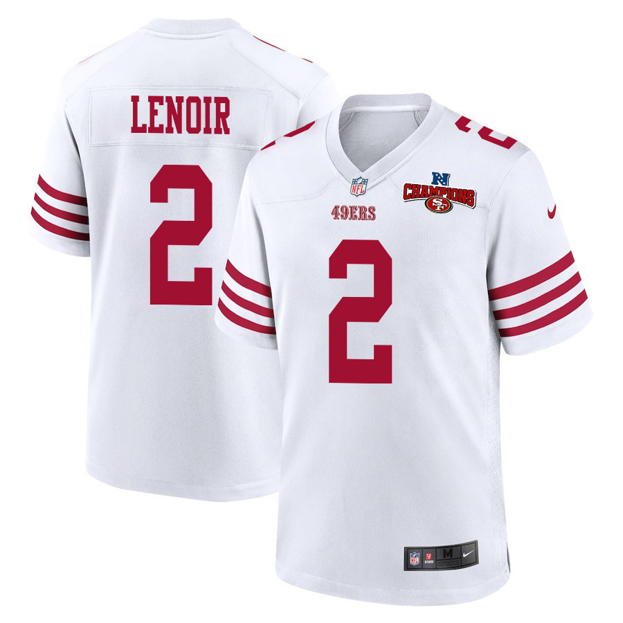 Deommodore Lenoir 2 San Francisco 49ers NFC Champions Patch Game Men Jersey - White JS5647 nicesnker