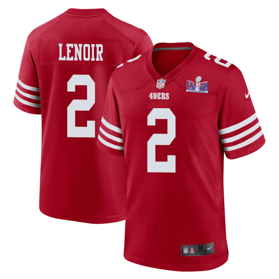 Deommodore Lenoir 2 San Francisco 49ers Super Bowl LVIII Patch Game Men Jersey - Scarlet JS1816 nicesnker
