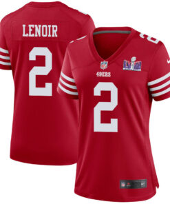 Deommodore Lenoir 2 San Francisco 49ers Super Bowl LVIII Patch Game Women Jersey - Scarlet JS7911 nicesnker