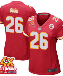 Deon Bush 26 Kansas City Chiefs Super Bowl LVIII Champions 4X Game Women Jersey - Red JS1251 nicesnker