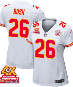 Deon Bush 26 Kansas City Chiefs Super Bowl LVIII Champions 4X Game Women Jersey - White JS5615 nicesnker