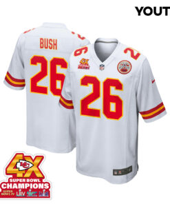 Deon Bush 26 Kansas City Chiefs Super Bowl LVIII Champions 4X Game YOUTH Jersey - White JS4066 nicesnker