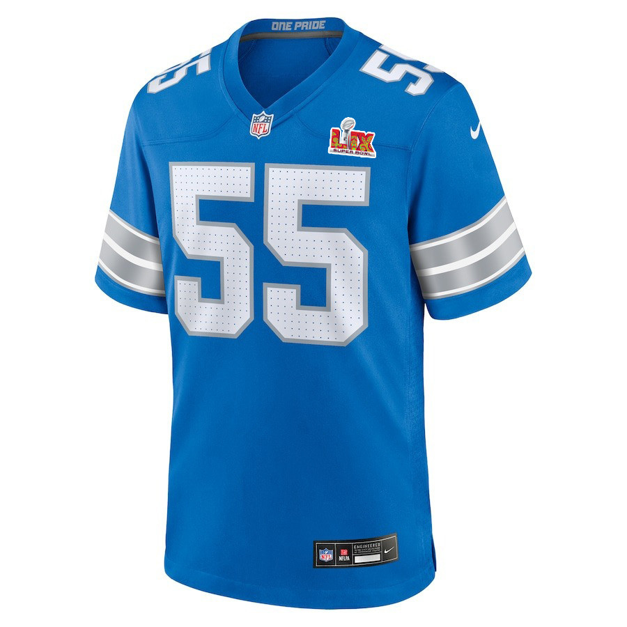 Derrick Barnes #55 Detroit Lions Super Bowl LIX Jersey - Men's - Blue JS5090 nicesnker - Image 2