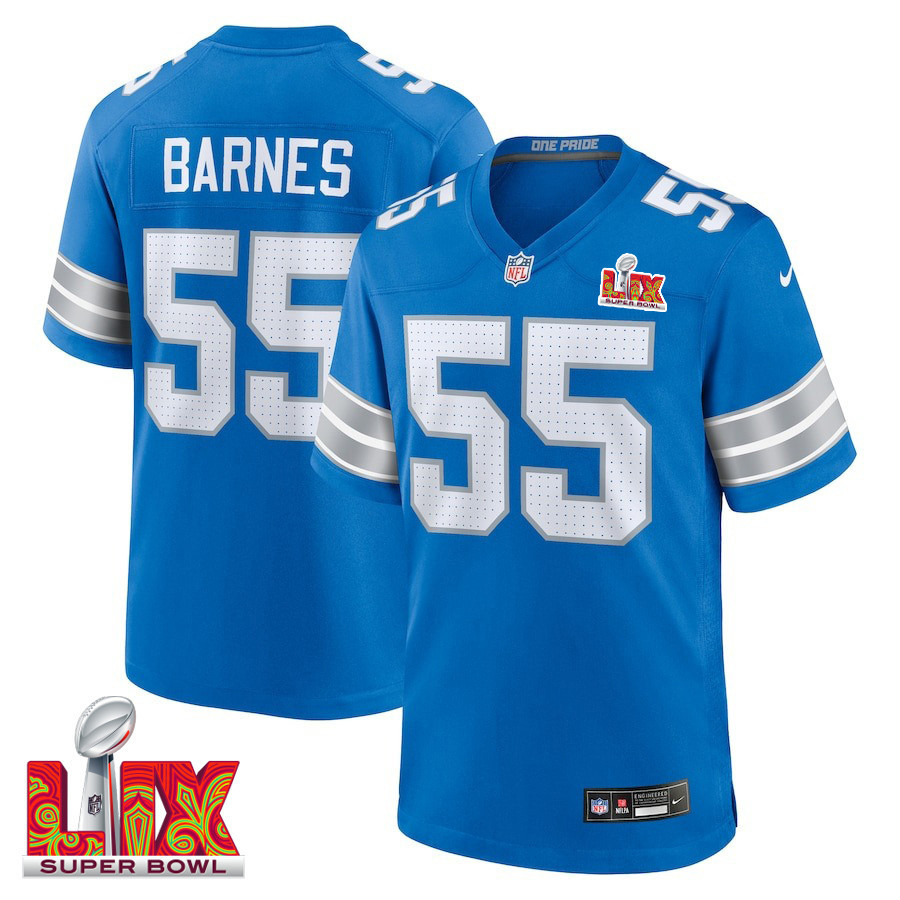 Derrick Barnes #55 Detroit Lions Super Bowl LIX Jersey - Men's - Blue JS5090 nicesnker