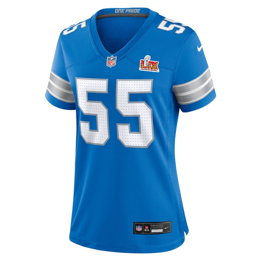 Derrick Barnes #55 Detroit Lions Super Bowl LIX Women's Jersey - Blue JS9500 nicesnker - Image 2