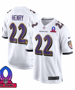Derrick Henry 22 Baltimore Ravens 2025 Pro Bowl Patch Game Men Jersey - White JS7255 nicesnker