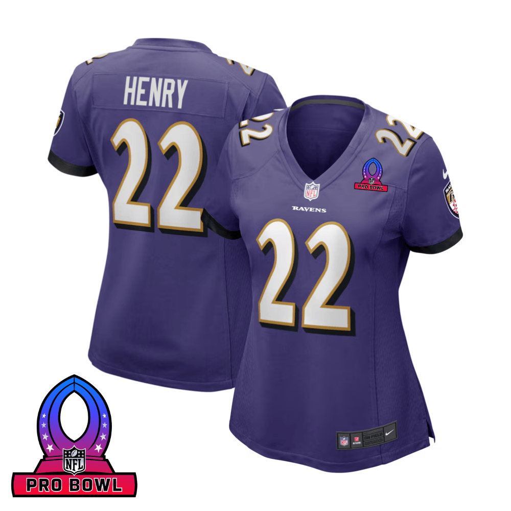 Derrick Henry 22 Baltimore Ravens 2025 Pro Bowl Patch Women Game Jersey - Purple JS6792 nicesnker