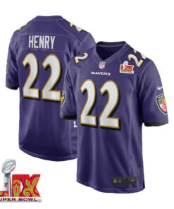 Derrick Henry #22 Baltimore Ravens Super Bowl LIX Jersey - Men's - Purple JS6535 nicesnker