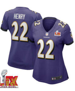 Derrick Henry #22 Baltimore Ravens Super Bowl LIX Women's Jersey - Purple JS7164 nicesnker