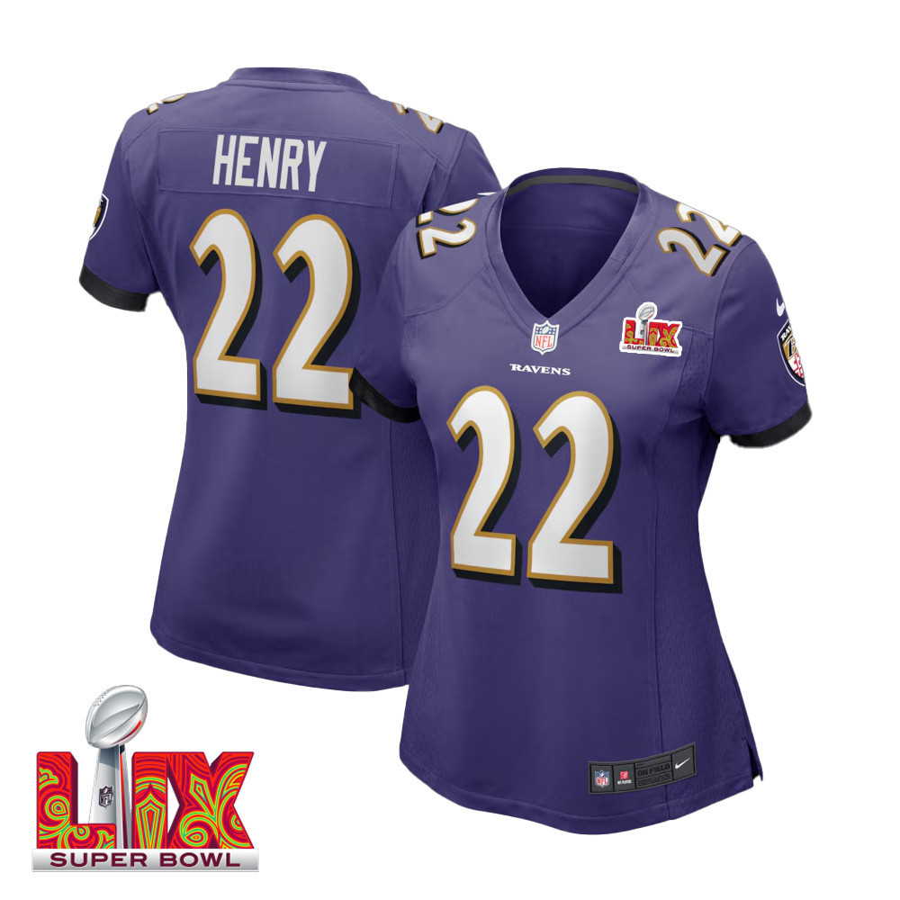 Derrick Henry #22 Baltimore Ravens Super Bowl LIX Women's Jersey - Purple JS7164 nicesnker