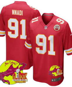 Derrick Nnadi 91 Kansas City Chiefs Super Bowl LIX New Orleans Patch Game Men Jersey - Red JS6640 nicesnker