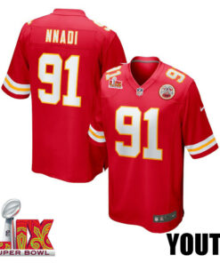 Derrick Nnadi #91 Kansas City Chiefs Super Bowl LIX YOUTH Jersey - Red JS1206 nicesnker