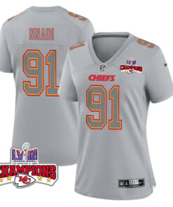 Derrick Nnadi 91 Kansas City Chiefs Super Bowl LVIII Champions 4 Stars Patch Atmosphere Fashion Game Women Jersey - Gray JS7036 nicesnker