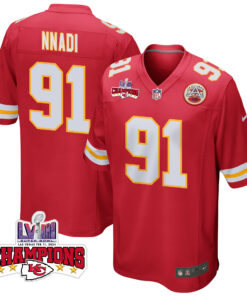 Derrick Nnadi 91 Kansas City Chiefs Super Bowl LVIII Champions 4 Stars Patch Game Men Jersey - Red JS6759 nicesnker