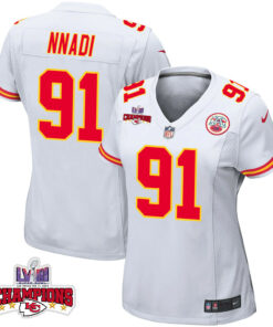 Derrick Nnadi 91 Kansas City Chiefs Super Bowl LVIII Champions 4 Stars Patch Game Women Jersey - White JS6525 nicesnker