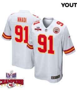 Derrick Nnadi 91 Kansas City Chiefs Super Bowl LVIII Champions 4 Stars Patch Game YOUTH Jersey - White JS1215 nicesnker