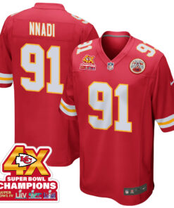 Derrick Nnadi 91 Kansas City Chiefs Super Bowl LVIII Champions 4X Game Men Jersey - Red JS4213 nicesnker