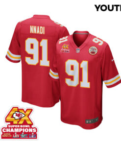 Derrick Nnadi 91 Kansas City Chiefs Super Bowl LVIII Champions 4X Game YOUTH Jersey - Red JS5897 nicesnker