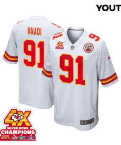Derrick Nnadi 91 Kansas City Chiefs Super Bowl LVIII Champions 4X Game YOUTH Jersey - White JS5853 nicesnker