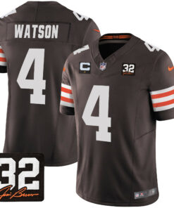Deshaun Watson 4 Cleveland Browns Jim Brown Memorial Patch Game Men Jersey - Brown JS2295 nicesnker