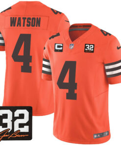 Deshaun Watson 4 Cleveland Browns Jim Brown Memorial Patch Game Men Jersey - Orange JS4667 nicesnker