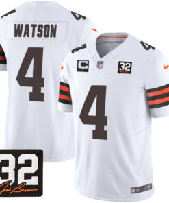 Deshaun Watson 4 Cleveland Browns Jim Brown Memorial Patch Game Men Jersey - White JS2673 nicesnker