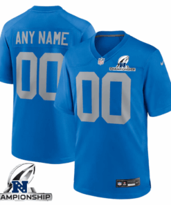 Detroit Lions NFC Championship Patch Alternate Game Men Custom Jersey - Blue JS3959 nicesnker