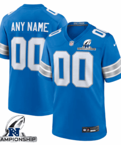 Detroit Lions NFC Championship Patch Game Men Custom Jersey - Blue JS2101 nicesnker