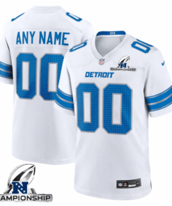 Detroit Lions NFC Championship Patch Game Men Custom Jersey - White JS1414 nicesnker