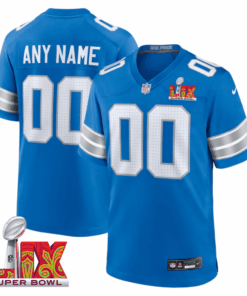 Detroit Lions Super Bowl LIX Patch Game Men Custom Jersey - Blue JS3352 nicesnker