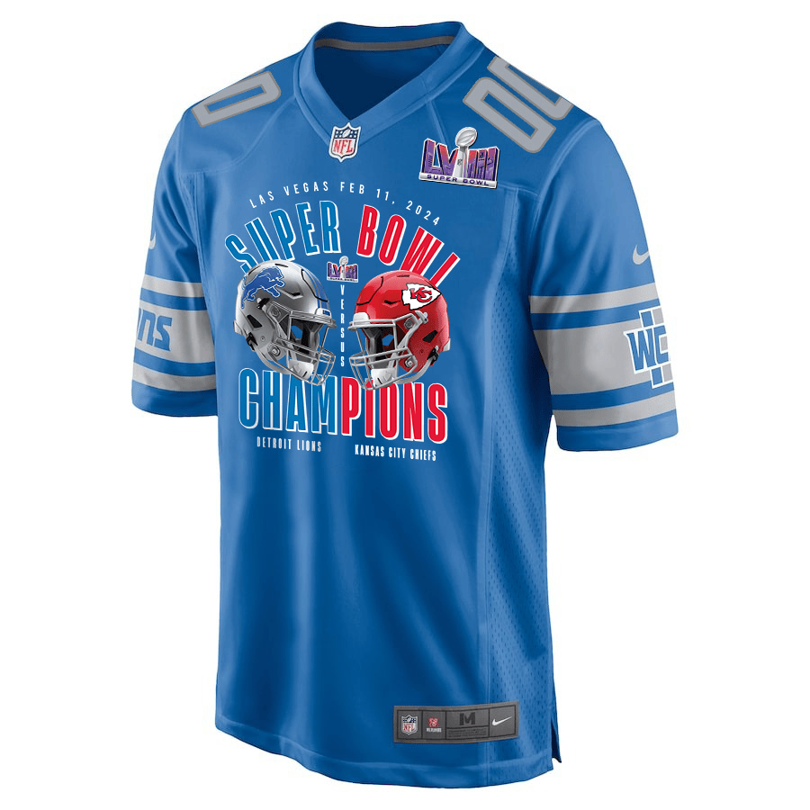 Detroit Lions vs. Kansas City Chiefs Super Bowl LVIII Matchup Game Custom Men Jersey - Blue JS8041 nicesnker - Image 2