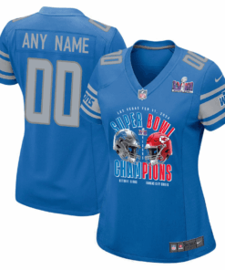 Detroit Lions vs. Kansas City Chiefs Super Bowl LVIII Matchup Game Custom Women Jersey - Blue JS8599 nicesnker