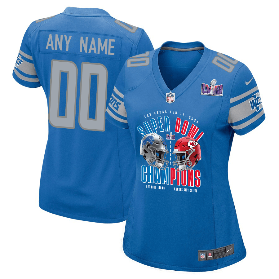 Detroit Lions vs. Kansas City Chiefs Super Bowl LVIII Matchup Game Custom Women Jersey - Blue JS8599 nicesnker
