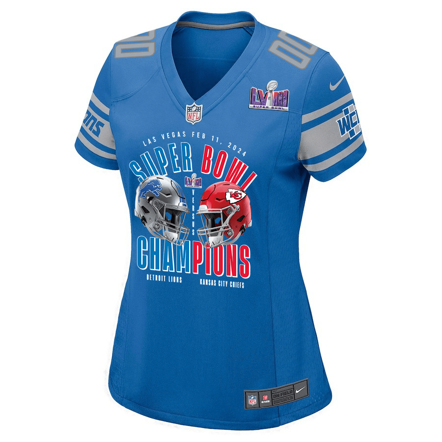 Detroit Lions vs. Kansas City Chiefs Super Bowl LVIII Matchup Game Custom Women Jersey - Blue JS8599 nicesnker - Image 2