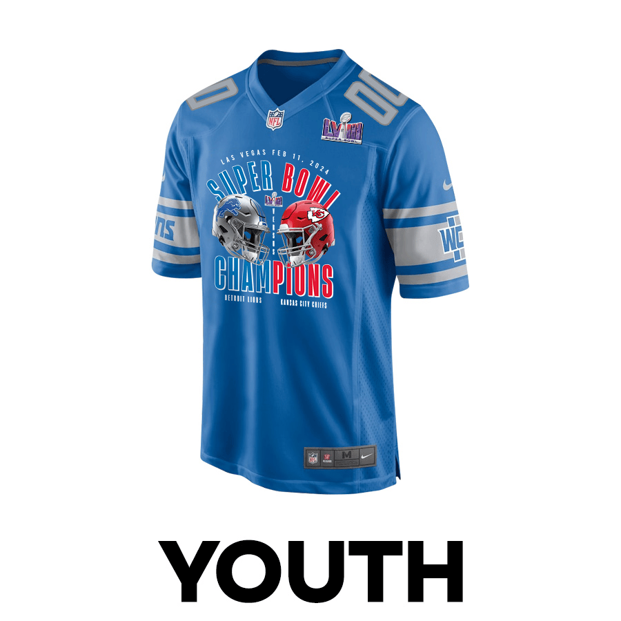 Detroit Lions vs. Kansas City Chiefs Super Bowl LVIII Matchup Game Custom YOUTH Jersey - Blue JS2854 nicesnker - Image 2