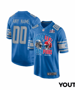 Detroit Lions vs. Kansas City Chiefs Super Bowl LVIII Matchup Game Custom YOUTH Jersey - Blue JS2854 nicesnker
