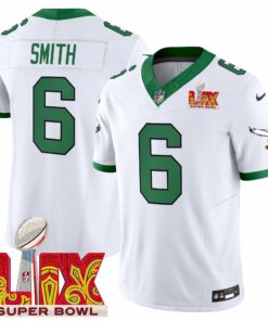 DeVonta Smith 6 Philadelphia Eagles Kelly Green Super Bowl Champions LIX Patch Vapor Limited Jersey - White JS1180 nicesnker