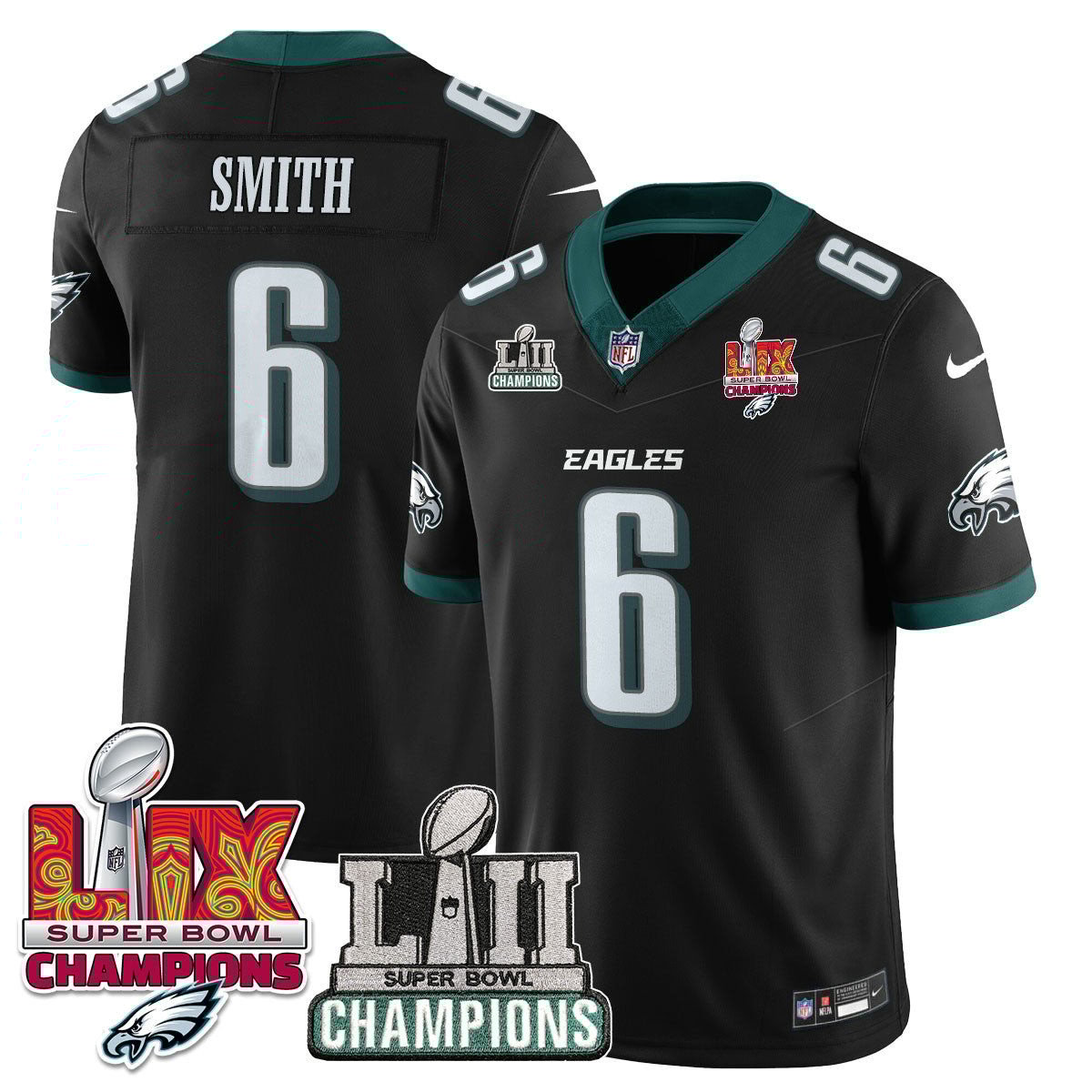 DeVonta Smith 6 Philadelphia Eagles LII-LIX Super Bowl Champions Vapor Limited Jersey - Black JS5354 nicesnker