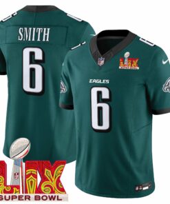 DeVonta Smith 6 Philadelphia Eagles Super Bowl Champions LIX Patch Vapor Limited Jersey - Midnight Green JS2155 nicesnker