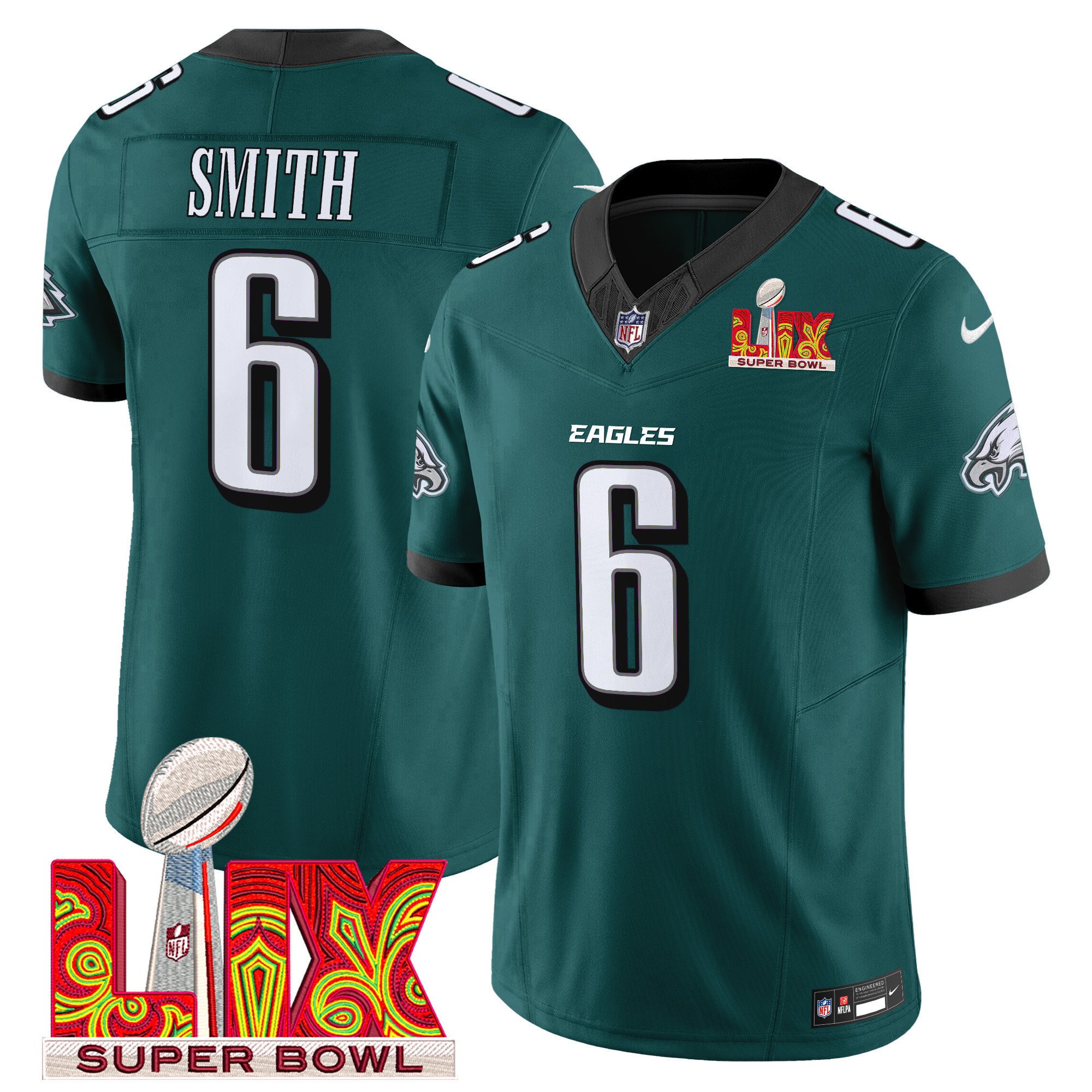 DeVonta Smith 6 Philadelphia Eagles Super Bowl Champions LIX Patch Vapor Limited Jersey - Midnight Green JS2155 nicesnker