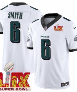 DeVonta Smith 6 Philadelphia Eagles Super Bowl Champions LIX Patch Vapor Limited Jersey - White JS3332 nicesnker