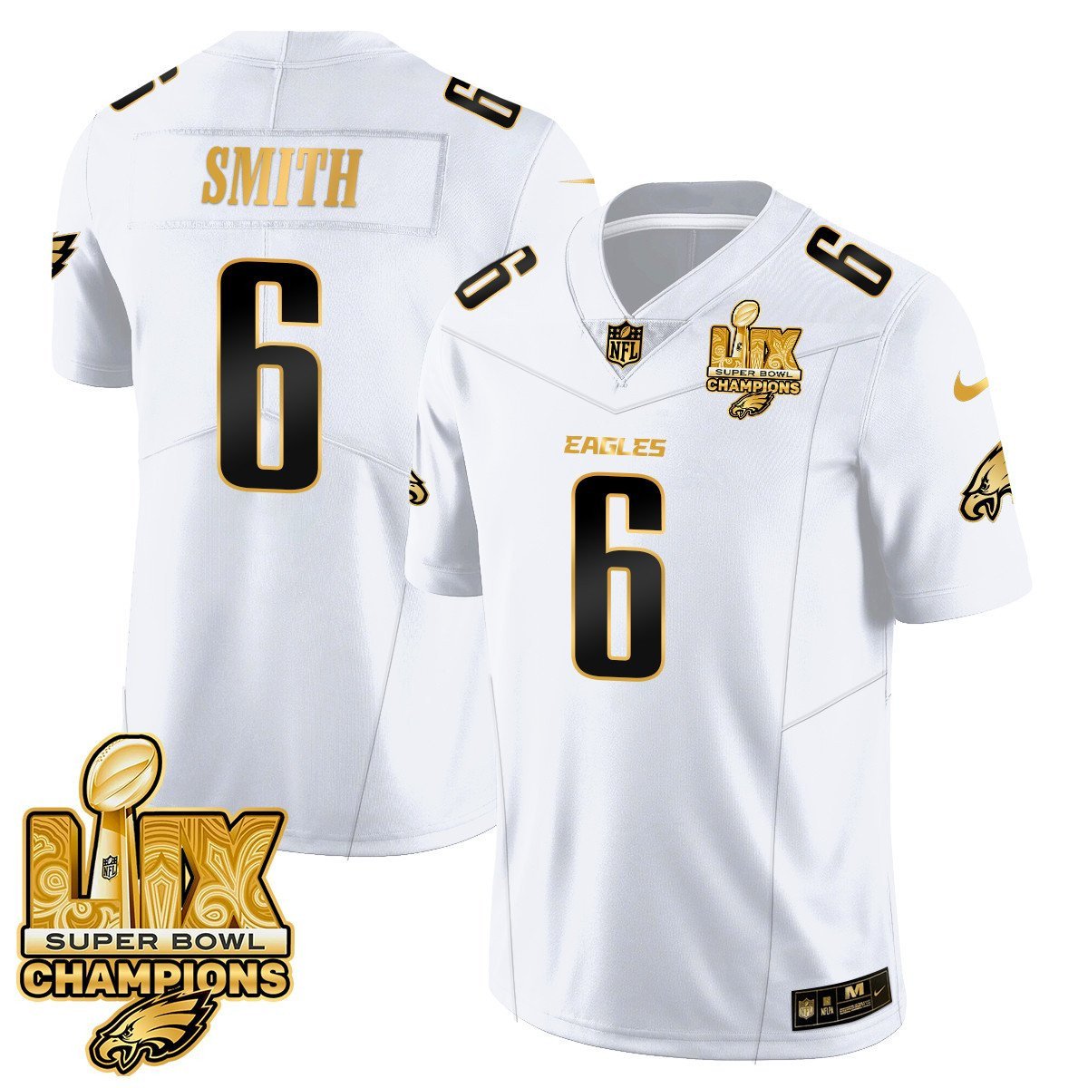 DeVonta Smith 6 Philadelphia Eagles Super Bowl LIX Champions Gold Vapor Limited Jersey - White Gold JS2662 nicesnker