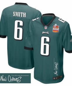 DeVonta Smith 6 Philadelphia Eagles Super Bowl LIX Champions Patch 'New Orleans - The Ultimate Showdown' EMBROIDERED Game Men Jersey - Midnight Green JS8444 nicesnker