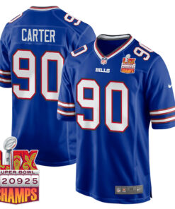 DeWayne Carter 90 Buffalo Bills Super Bowl LIX Champions Patch Game Men Jersey - Royal JS4256 nicesnker