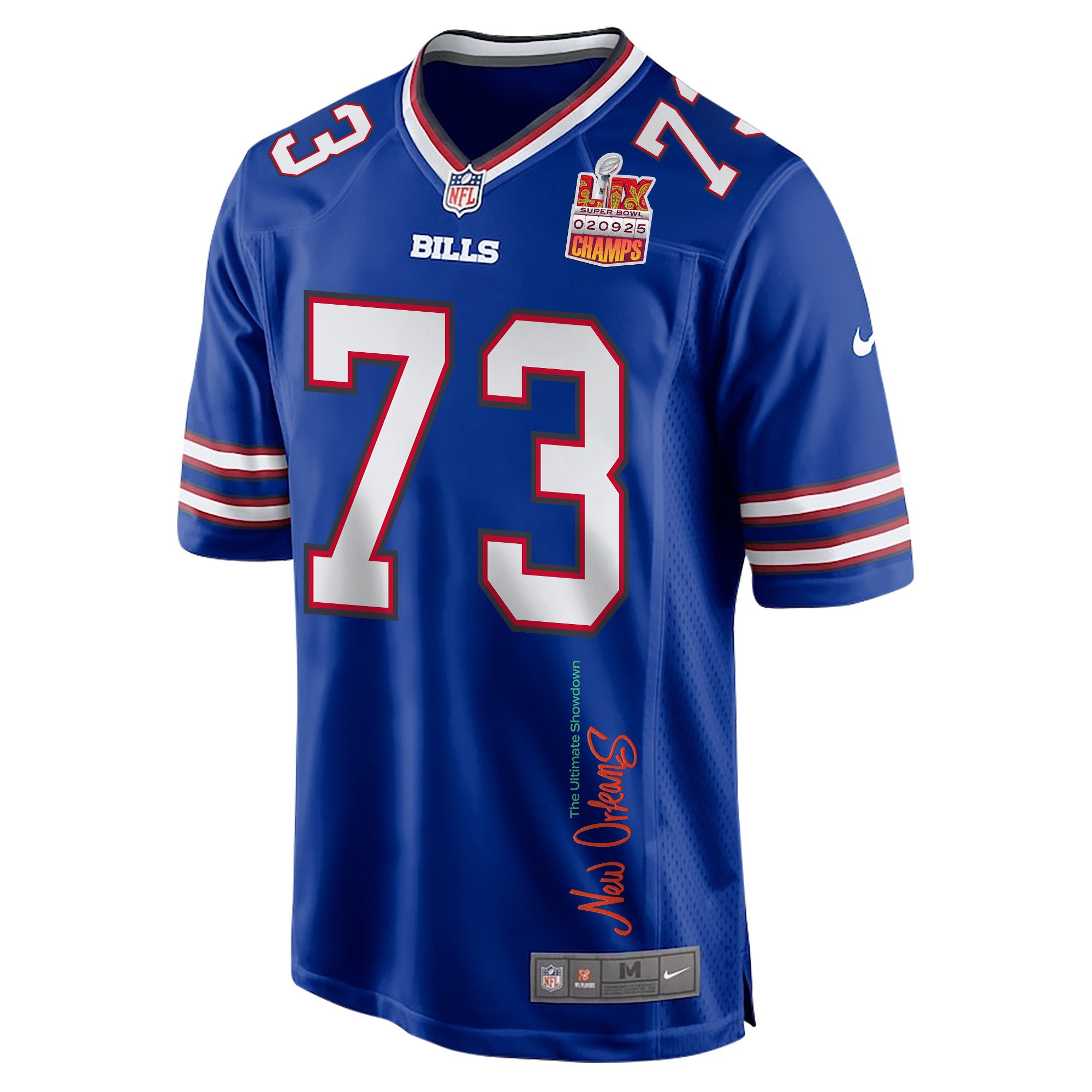 Dion Dawkins 73 Buffalo Bills Super Bowl LIX Champions Patch 'New Orleans - The Ultimate Showdown' EMBROIDERED Game Men Jersey - Royal JS7541 nicesnker - Image 3
