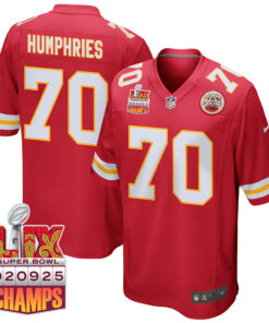 D.J. Humphries 70 Kansas City Chiefs Super Bowl LIX Champions Patch Game Men Jersey - Red JS1725 nicesnker
