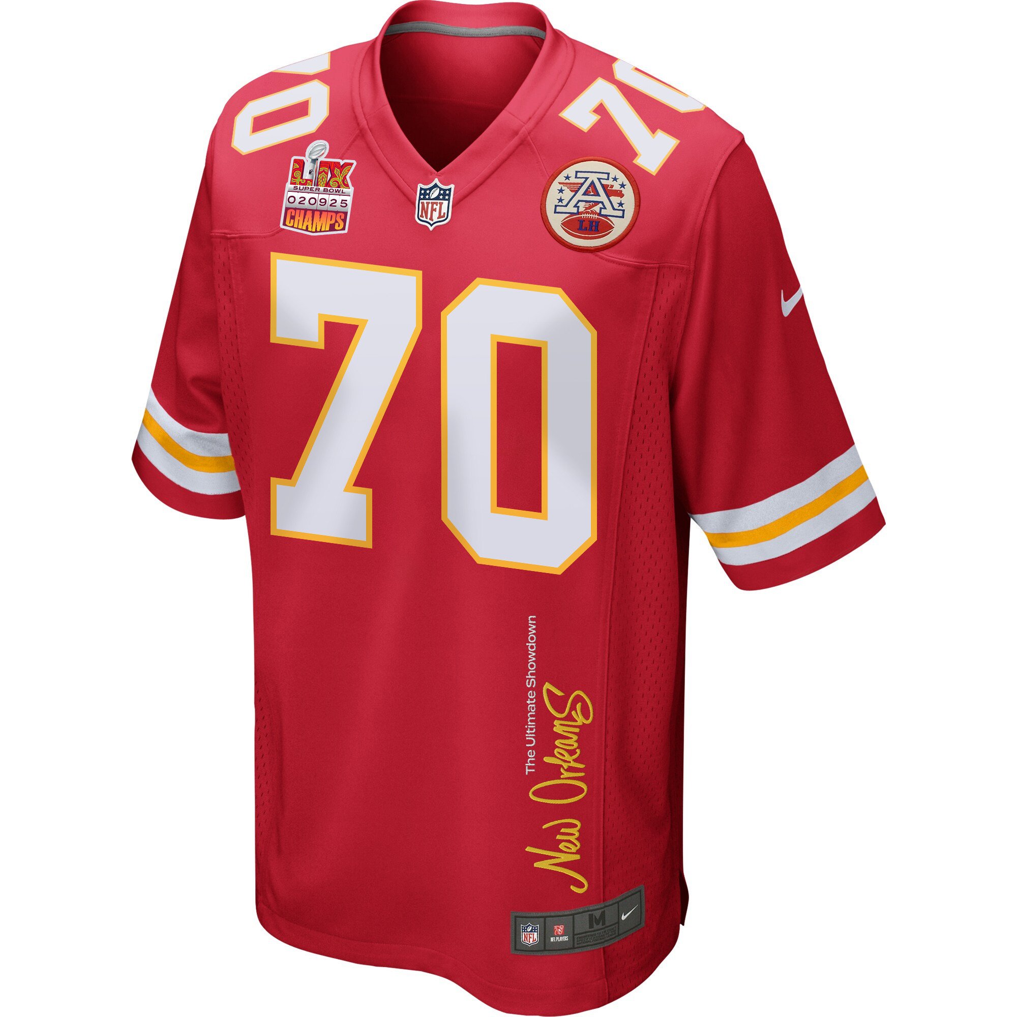 D.J. Humphries 70 Kansas City Chiefs Super Bowl LIX Champions Patch 'New Orleans - The Ultimate Showdown' EMBROIDERED Game Men Jersey - Red JS8452 nicesnker - Image 3
