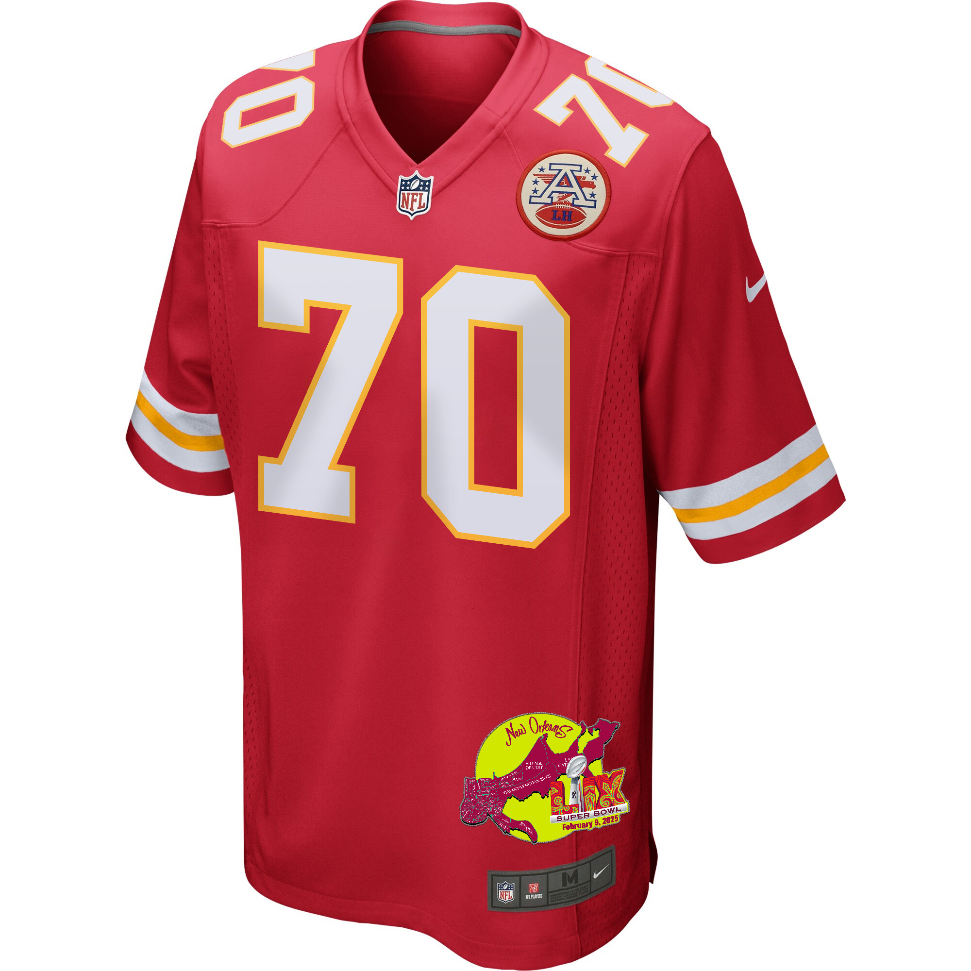 D.J. Humphries 70 Kansas City Chiefs Super Bowl LIX New Orleans Patch Game Men Jersey - Red JS3682 nicesnker - Image 3