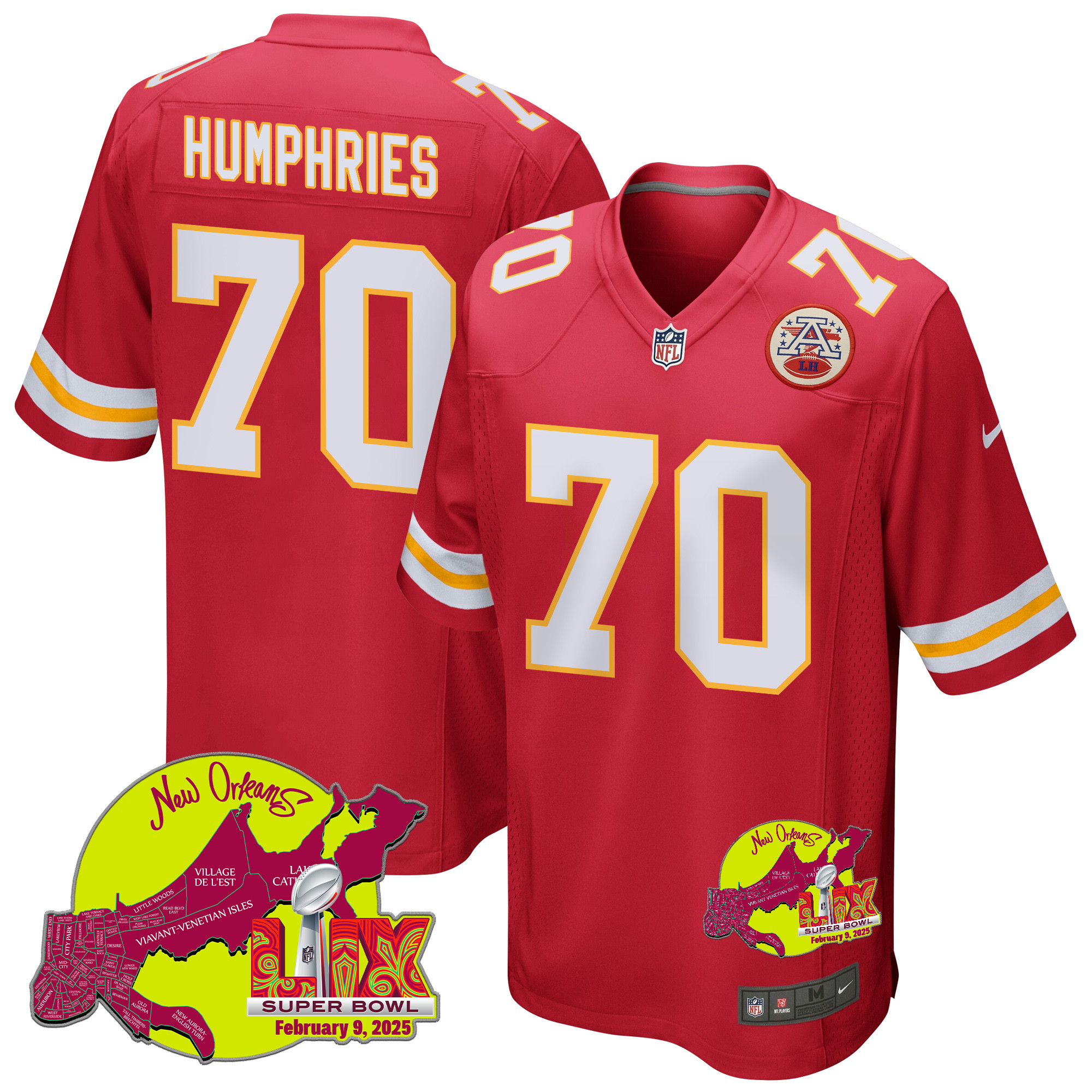 D.J. Humphries 70 Kansas City Chiefs Super Bowl LIX New Orleans Patch Game Men Jersey - Red JS3682 nicesnker