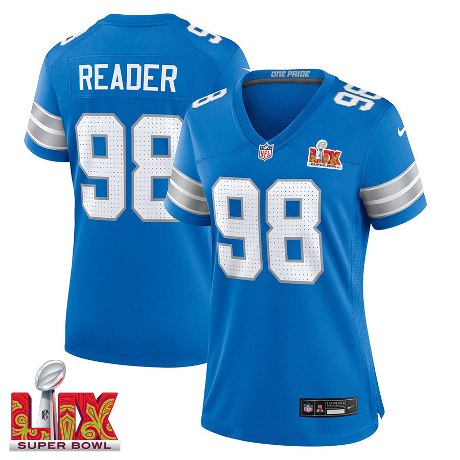 DJ Reader #98 Detroit Lions Super Bowl LIX Women's Jersey - Blue JS5531 nicesnker